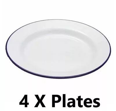 4 X 20cm Flat Dinner Plate White Falcon Genuine  Enamel  • £15.95