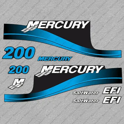 Mercury 200hp EFI SaltWater Outboard Engine Decals BLUE Sticker Set • $55.79