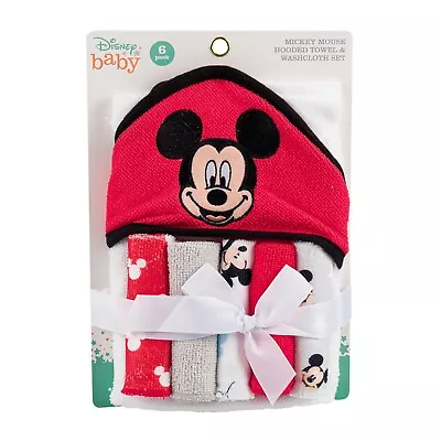 Cudlie Disney Mickey Mouse Happy Face Print (Hooded Towel With 5 Pc Washcloth • $14.99