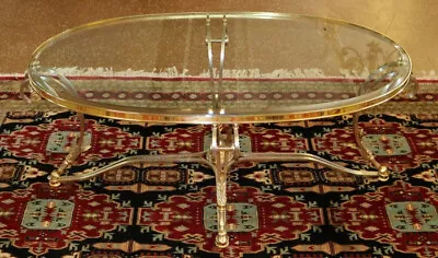 Vintage Labarge Louis XV Style Steel & Brass Glass Top Coffee Cocktail Table • $1800