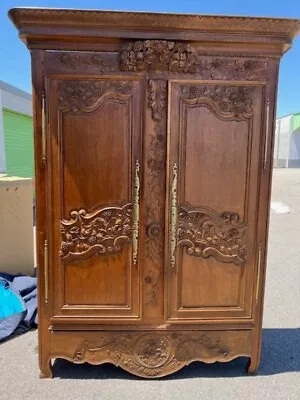 Antique French Oak Wood Normandy Wedding Armoire/Wardrobe • $2550