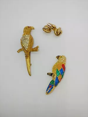 BSK Parrot Brooch PS CO 1999 Bird Brooch Unsigned Earrings Vintage Jewelry Lot • $38.57