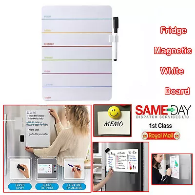 A4 Magnetic Dry Wipe White Note Board Kitchen Fridge Memo + Pen • £2.93