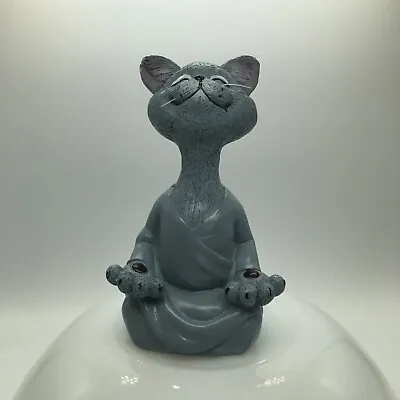 Zen Yoga Pose Meditation Cat Kitty Figurine Blue • $15