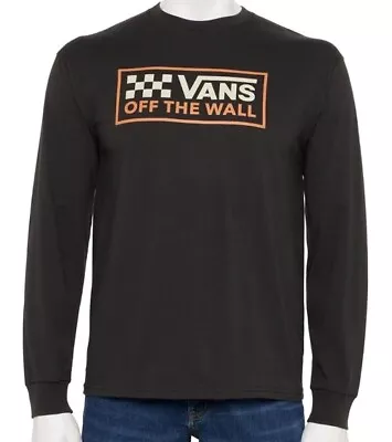 Vans Off The Wall CHECKERBOARD LOGO Mens Long Sleeve Black  T-Shirt Size XXL 2XL • $24