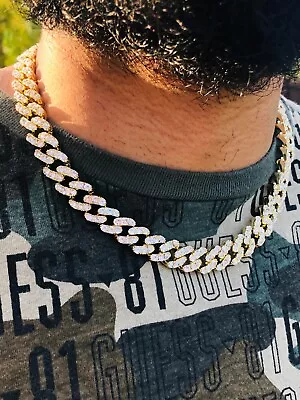 Mens Iced Ice Out Miami Cuban Link Chain 14k Gold Finish Bling BUST DOWN 18  • $31.99