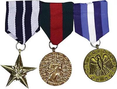 Pack Of THREE 3 Fake Pretend Army Soldier War Hero Military Medals & Ribbons • £3.95