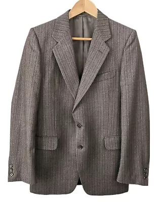 70s 80s Vintage Jacket Regular 37 -38  Wool Pinstripe Brown St Michael M&S Smart • £40