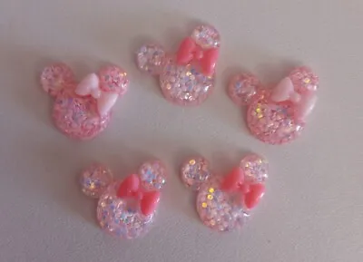 5Pcs Minnie Mouse Disney Glitter Flat Back Resin Bow Centre Embellishment Craft  • £3.55