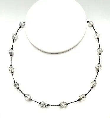 DABBY REID Vintage Beautiful Signed Crystal 17  Gunmetal Station Necklace • $1