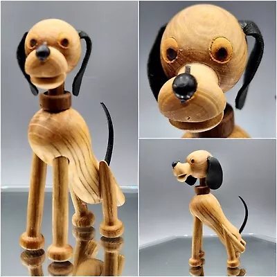 Dog Figurine Puppy Made In Spain MCM Handcrafted Wood Leather Ears Miniature 3in • $20.97