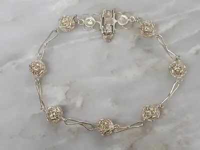 Vintage Sterling Silver Filigree Link Bracelet 8.5  ~ 9.3g ~ 6-D640 • $29.99