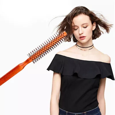 Round Styling Hair Brush Curling Roller Hairbrush Small Wooden Hair Brush Comb ~ • $12.06