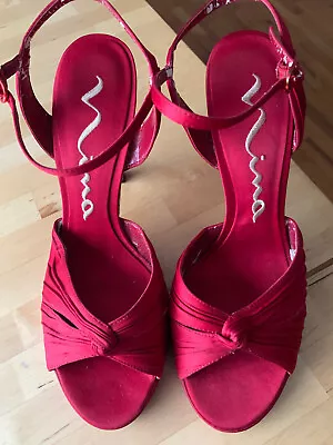 Nina Red Satin Strappy Sandals Evening Dress Dance Heels Size 7.5 • $27