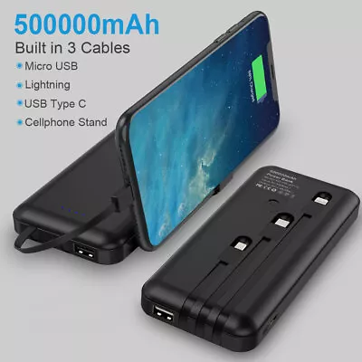 $38.99 • Buy 500000mAh Power Bank Portable External Battery Built In 3 Cables For Cell Phone