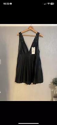 Zara Faux Leather Pleated Pinafore Size M New With Tags • £17