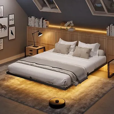 California King/Queen Size Floating Bed Frame With LED Lights Metal Platform Bed • $140.56
