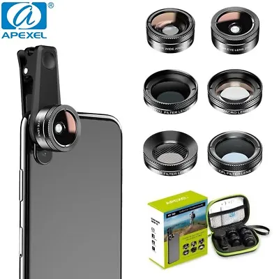 APEXEL 6 In 1 Phone Camera Lens Kit Macro Wide Angle Filters For IPhone Android • £19.69