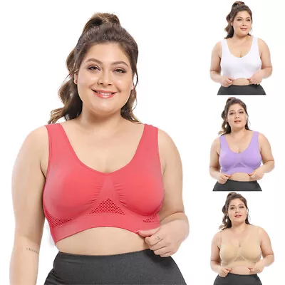 Women Shockproof Breathable Wireless Push-up Vest Bra Sports Plus Size S-6XL UK • £5.12