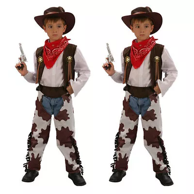 Kids Cowboy Fancy Dress Up Cosplay Costume Outfit Boys Book Week Party Carnival • £16.62