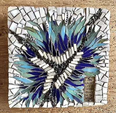 Abstract Mosaic Wall Art Indoor/Outdoor Navy Turquoise White. Love Friends • $99.99
