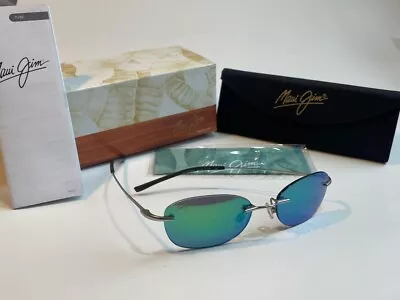 NEW Maui Jim AKI AKI Matte Silver POLARIZED Green Mirror Lens Sunglass GM333-17M • $148.99