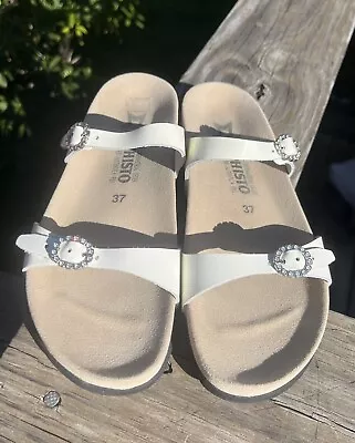 Mephisto Women’s 6.5 Sandals Leather Air Relax Off White Rhinestones • $26