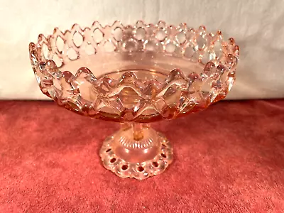 Vintage  Pink Glass Open Lattice Edge & Pedestal Compote/Cake Plate • $27.50