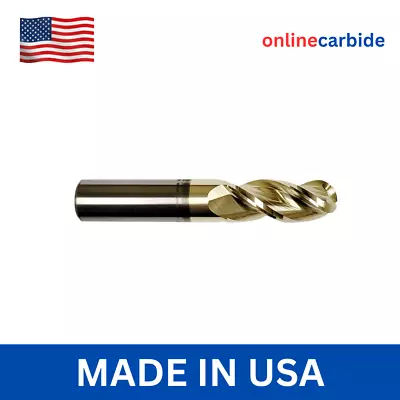 1/4  3 Flute 37° Helix Ball Nose Carbide End Mill For Aluminum - Zrn Coated • $19.95