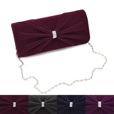 Elegant Rhinestone Bow Front Velvet Clutch Evening Bag Handbag -Diff Colors • $13.99