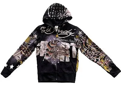 Ed Hardy By Christian Audigier Kids Size M Black Zip Hoodie Jumper • $95.98