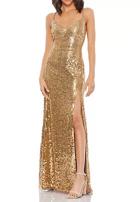 Mac Duggal 9126 Gold Sequin Lace-up Back Gown SZ 10 Antique Copper • $158.40