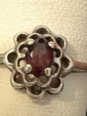 Sterling Silver Oval Garnet Flower Ring Size 7 • $26.99