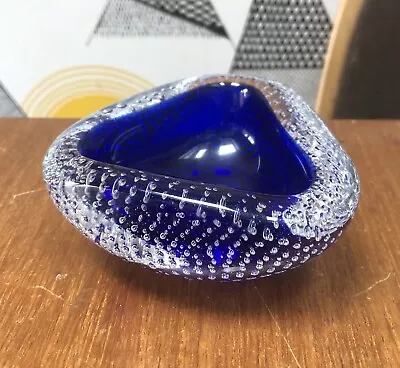 1950s Murano Art Glass Bullicante Controlled Bubble Trinket Dish Seguso Blue • £19.99