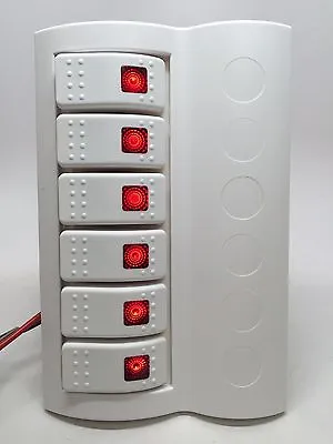Marine Boat Waterproof White Switch Panel Circuit Breaker 6 Gang Red LED Rocker • $43.99