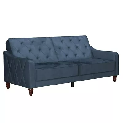 New Novogratz Vintage Tufted Split Back Futon Blue Velvet • $290