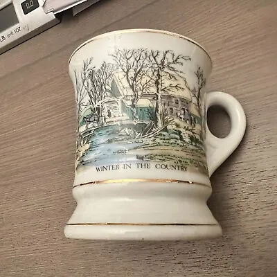 Vtg   Winter In The Country    Men's Shaving Mustache Mug Cup Knobler Japan • $10