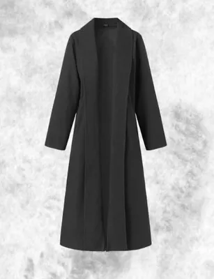 New Black Wool-Effect Steampunk Gothic Open Front Maxi Long Coat Size 5XL 22-26 • £34.99