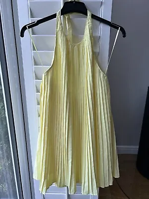 Zara Yellow Pleated Halterneck Dress Size Xs New With Tags • £12.99