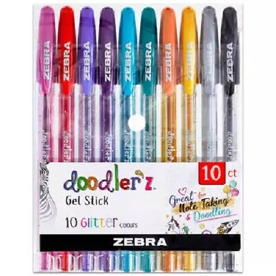 Zebra Doodlerz Assorted Colour Glitter Gel Stick Pens Pack Of 10 • £5.99