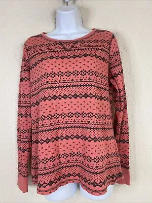 Made For Life Womens Size L Pink Striped Thermal Shirt Long Sleeve • $8.75