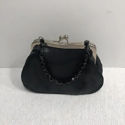 Vintage Black Fabric Shiny Womens Purse Evening Bag Clutch • $12.99