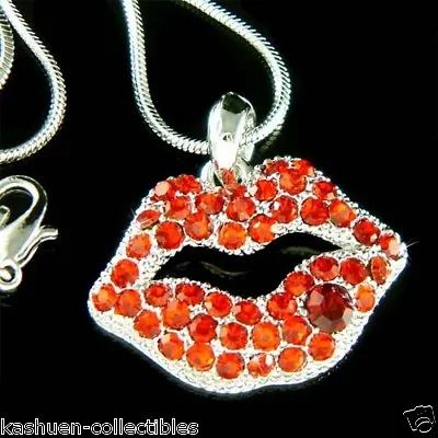 ~Red LIPS Made With Swarovski Crystal SEXY Marilyn Monroe Kiss Hot Wife Necklace • $43