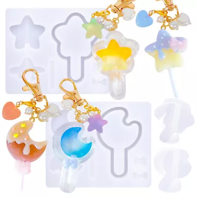 Resin Shaker Silicone Moulds Lolipop Star Moon Keychain Charm DIY • $7.99