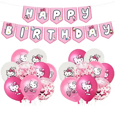 Hello Kitty Balloons Banner Poster Cupcake Cake Toppers Birthday Party Supplies • $27.56