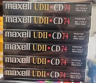 6 Pack Maxell UD II CD 74 Minute Audio Cassette High Bias Tape New Sealed • $27.50
