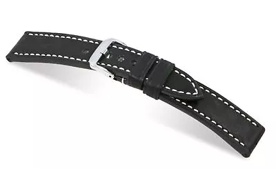 Rios1931 OXFORD Flat-Padded Vintage Leather Watch Strap In BLACK • £33