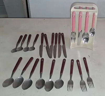 Vintage Hanging Mixed Cutlery Set Lot Pink & Brown 1980’s Retro - Kitchenware  • $50