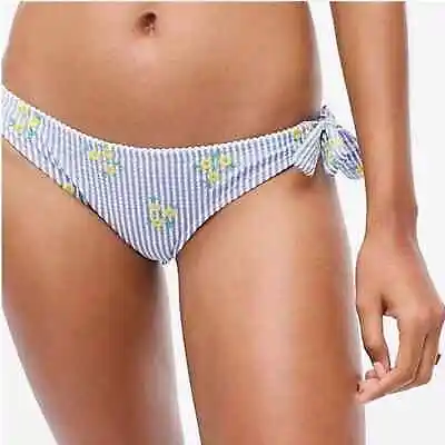 JCrew Side Tie Bikini Bottoms Seersucker Embroidered Floral Womens Size XS • $11.55