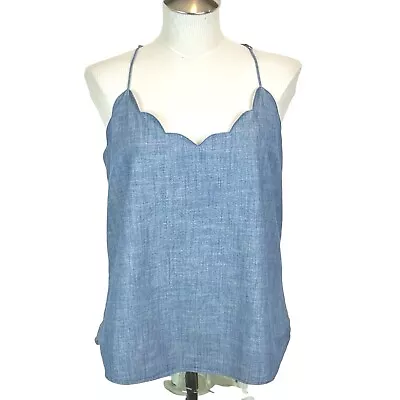 J. Crew Cami Top Tank Blouse Chambray Denim Cotton Blue Scalloped Lined Size 14 • $35